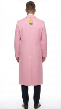 Men’s Pink Wool Blend Long Overcoat – Slim Fit Tailored Winter Coat - Carcoat - Topcoat
