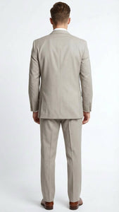 Men’s Light Tan Pinstripe 3 Piece Suit with Jacket, Vest, and Pants | Shadow Stripe Tone Tone Pleated Pants Classic