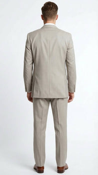 Men’s Light Tan Pinstripe 3 Piece Suit with Jacket, Vest, and Pants | Shadow Stripe Tone Tone Pleated Pants Classic