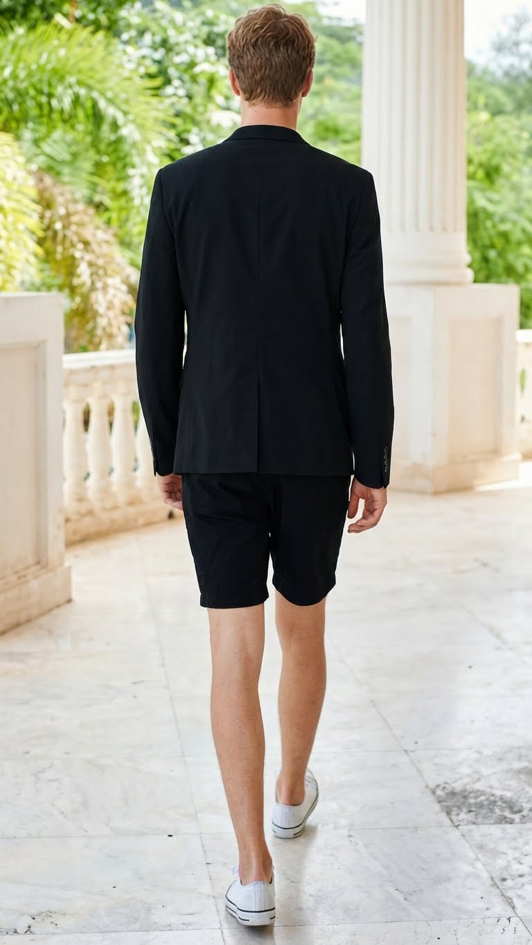 Men’s Black Summer Business Suit with Shorts Pants Set Modern Fit