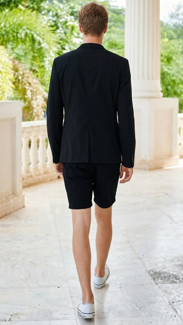 Men’s Black Summer Business Suit with Shorts Pants Set Modern Fit