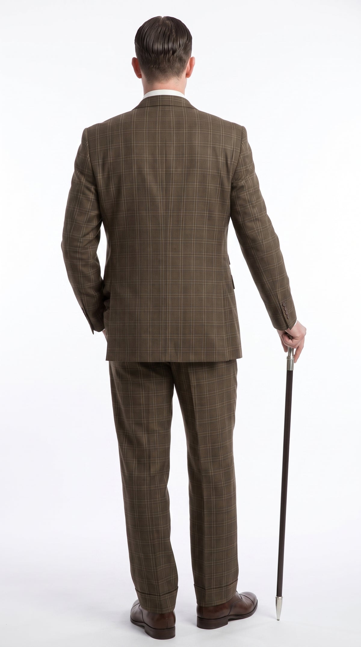 Men’s Edwardian Brown Plaid 3-Piece Suit – Vintage Double-Breasted Vest Wedding and Formal Suit Modern Fit