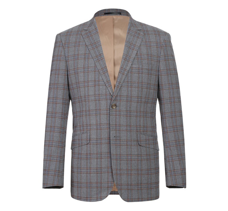 293-7 Men's Two Piece Slim Fit Stretch Windowpane Check Dress Suit