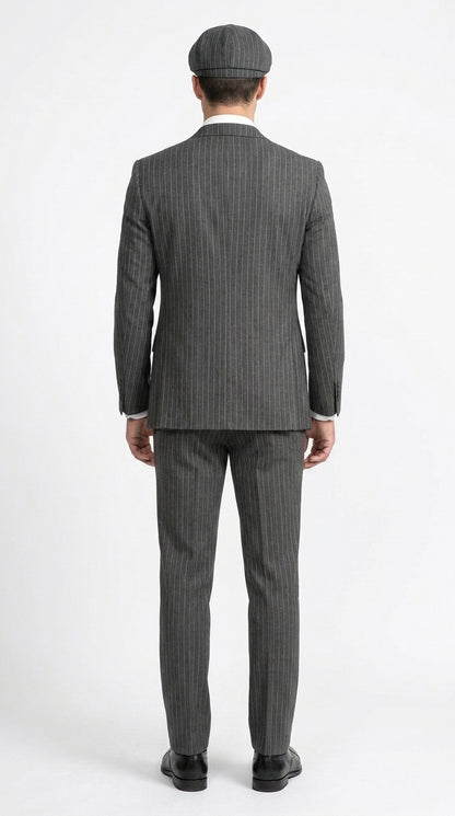 Men’s Thomas Shelby Peaky Blinders Gray Wool Suit Out fit Charcoal Grey Pinstripe 3-Piece  Vintage 1920s Suit