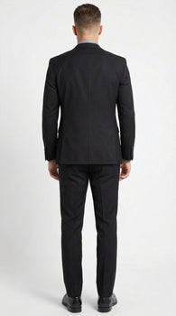 Men’s Black And White Lapel 3 Piece Tuxedo Suit with Silver Gray Satin Lapel | Formal Wedding Prom Suit Set