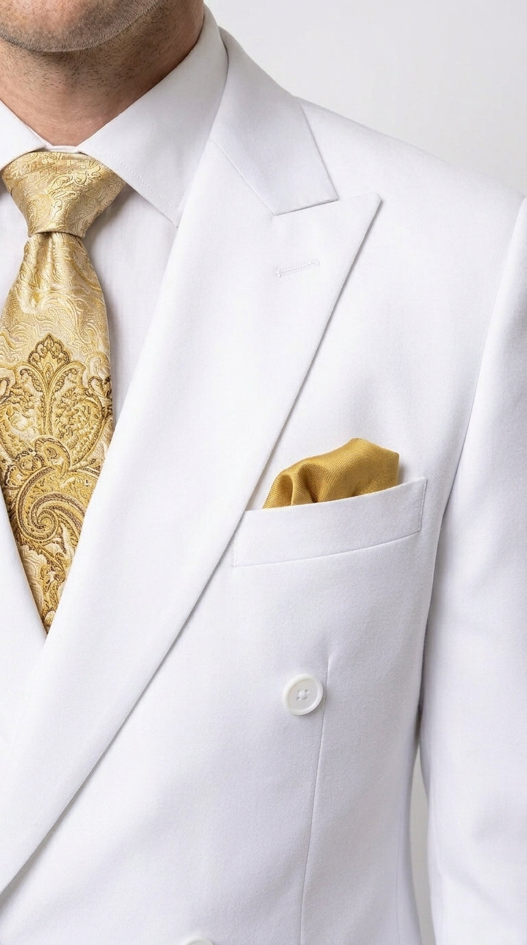 Men’s White Double Breasted Blazer, Formal Dress Jacket for Weddings, Prom, Parties, Dinner Events, and Special Occasions