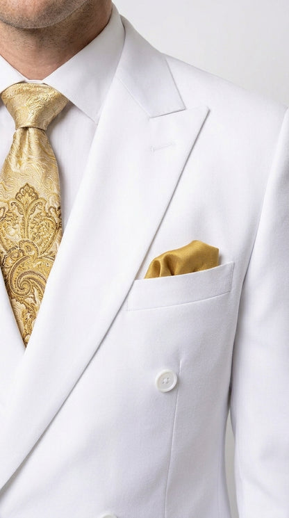 Men’s White Double Breasted Blazer, Formal Dress Jacket for Weddings, Prom, Parties, Dinner Events, and Special Occasions
