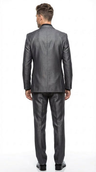 Mens Charcoal Gray Suit With Sheen -  | Shiny Texture Fabric Three Piece Wedding and Party Business - Image 11