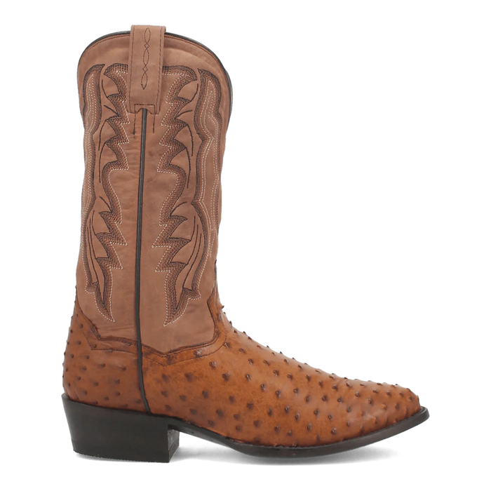 Dan Post Men's Tempe Full Quill Ostrich Round Toe Boots - Saddlebrown