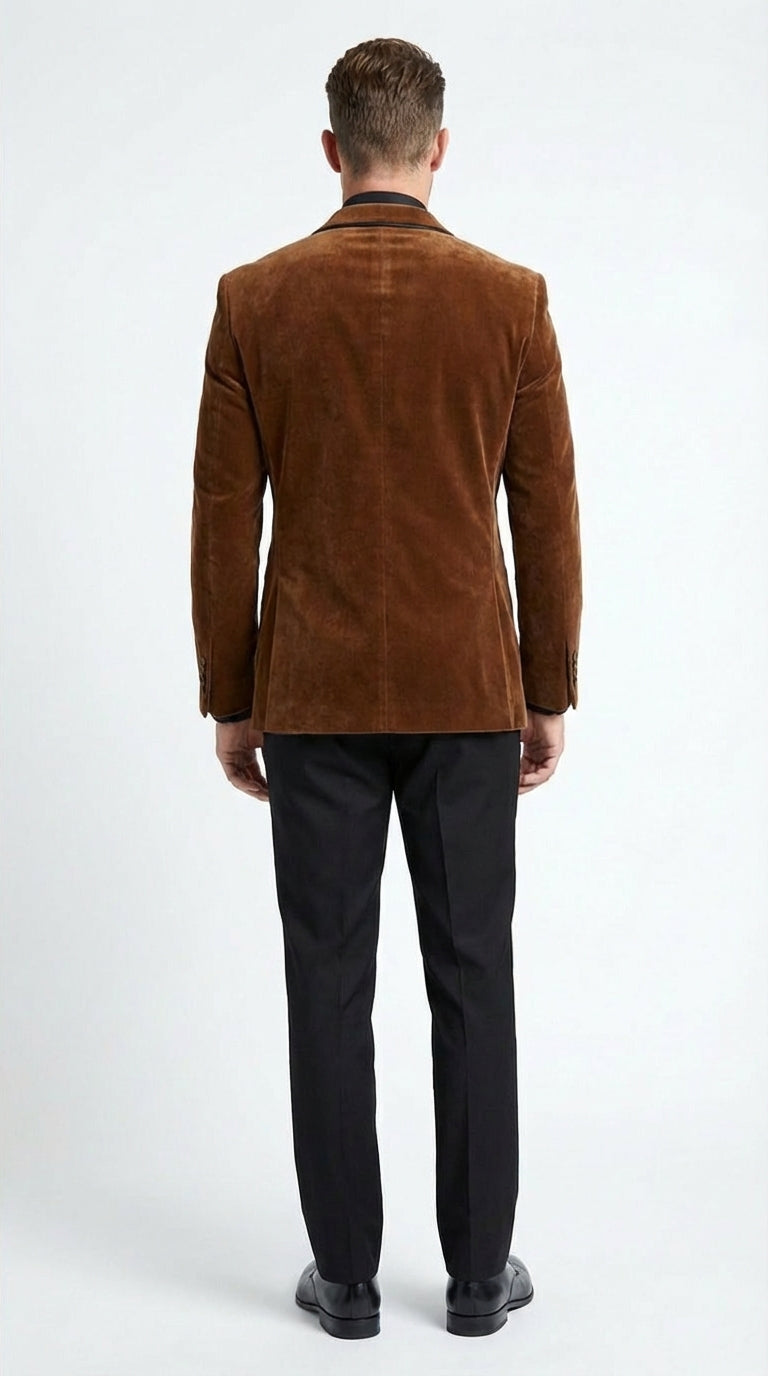 Brown Tuxedo Velvet Blazer for Men | Classic Formal Party and Evening Wear Dinner Jacket - Image 2