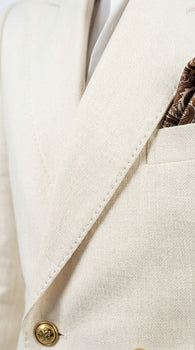 Men’s Ivory Linen Double Breasted Blazer, Lightweight Wedding Dinner Sport Coat Jacket Cream Off White