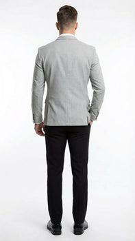 Men’s Light Grey Slim Fit Blazer Sport Coat with Black Pants | Premium Formal and Smart Casual Outfit