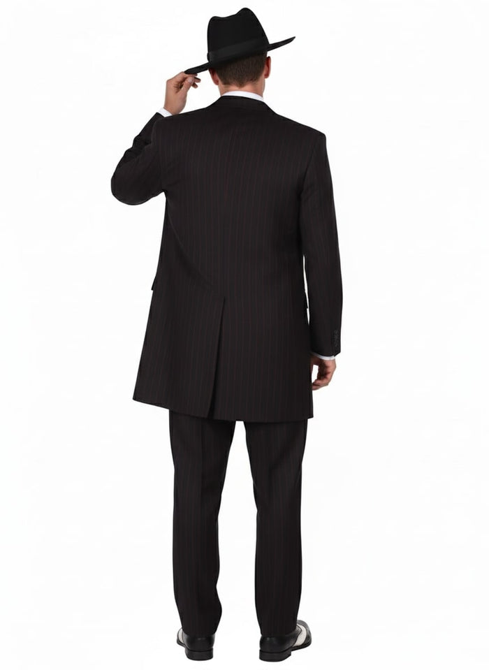 Mens Black and Red Pinstripe Zoot Suit – 1920s Gangster Vintage 3-Piece Suit for Formal, Prom, and Themed Events - Image 2