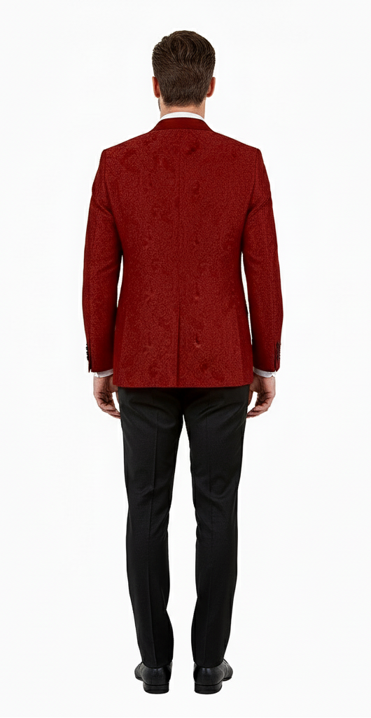 Big and Tall Men’s Burgundy Paisley Tuxedo Jacket – Satin Shawl Lapel Blazer with Bow Tie for Weddings, Proms, and Special Events - Image 2