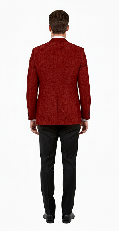 Big and Tall Men’s Burgundy Paisley Tuxedo Jacket – Satin Shawl Lapel Blazer with Bow Tie for Weddings, Proms, and Special Events - Image 2
