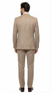 Men's Beige Pinstripe Three-Piece Vested Suit – Tailored Fit  Business Attire in Tan Stripe by Rossiman