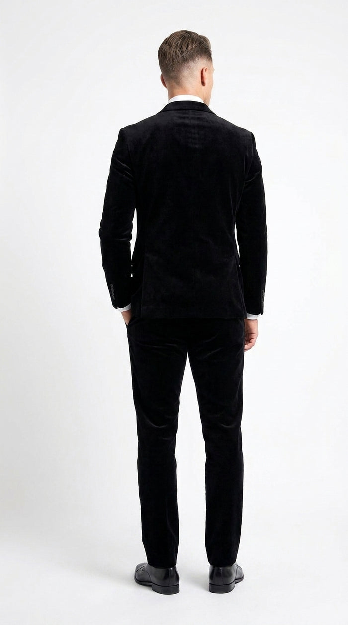 Men’s Black Velvet 2-Piece Suit – Notch Lapel Wedding, Prom and Formal Evening Suit Modern Fit