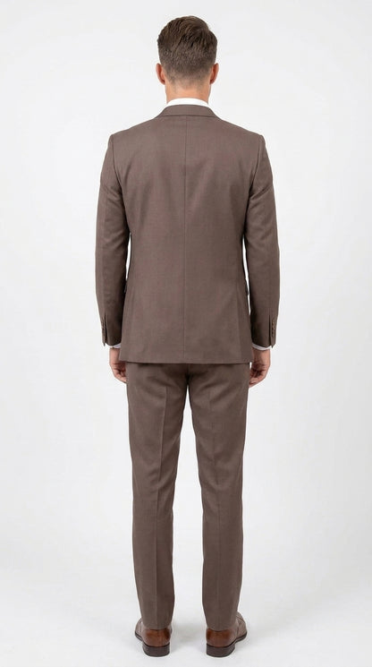 Men’s Zagarie Brand Light Brown Mocha 3-Piece Wool Suit – Modern Wedding, Business and Formal Suit with Pick Stitching