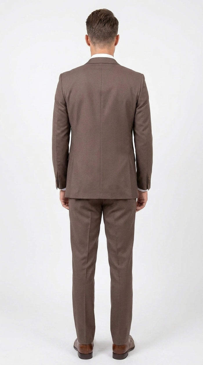 Men’s Zagarie Brand Light Brown Mocha 3-Piece Wool Suit – Modern Wedding, Business and Formal Suit with Pick Stitching Modern Fit