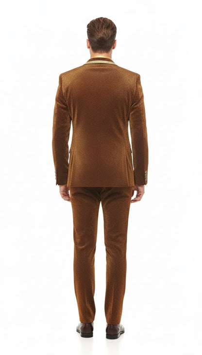 Mens Bronze Shiny Velvet Suit – Designer Party and Wedding Wear Blazer and Pant Set Brown and Gold Tuxedo - Image 4