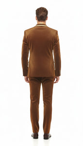 Mens Bronze Shiny Velvet Suit – Designer Party and Wedding Wear Blazer and Pant Set Brown and Gold Tuxedo