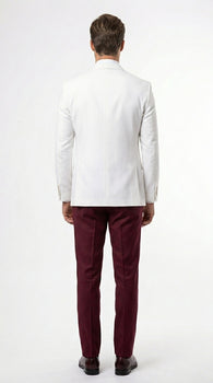 Men’s White and Burgundy 3 Piece Tuxedo Suit, Vested Formal Wedding Prom Dinner Suit Set bowtie included