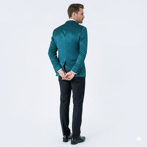 Mens Teal Blue Paisley Tuxedo Jacket – Elegant Shawl Lapel Dinner Blazer for Weddings, Prom and Formal Events - Greenish Blue