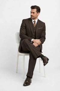 Classic Vested 3 Pieces 2 Button Dark Brown Stripe ~ Pinstripe Men's Suit  Discounted Sale