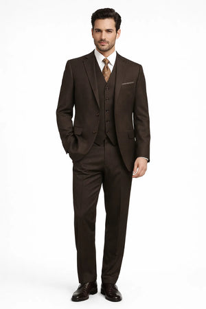 Classic Vested 3 Pieces 2 Button Dark Brown Stripe ~ Pinstripe Men's Suit  Discounted Sale