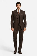 Classic Vested 3 Pieces 2 Button Dark Brown Stripe ~ Pinstripe Men's Suit  Discounted Sale