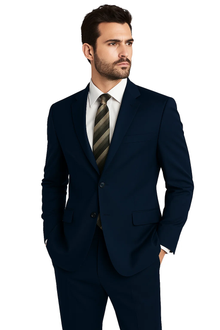 High-Quality 2 Button Dark Navy Blue Suit For Men  Side Vented Suit Wide Leg 22 Inch Pleated Pants Jacket