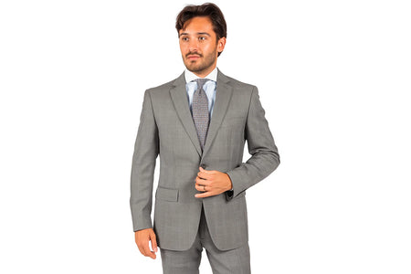 2 Button Slim Fitted Light Grey Subtle Glen Plaid Men's Cheap Priced Business Suits Clearance Sale