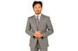 2 Button Slim Fitted Light Grey Subtle Glen Plaid Men's Cheap Priced Business Suits Clearance Sale