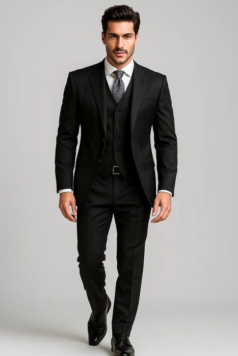 Luxurious Top Quality  Side Vented 2 Button Solid Vested Suits 100% Wool Men's Suits Com