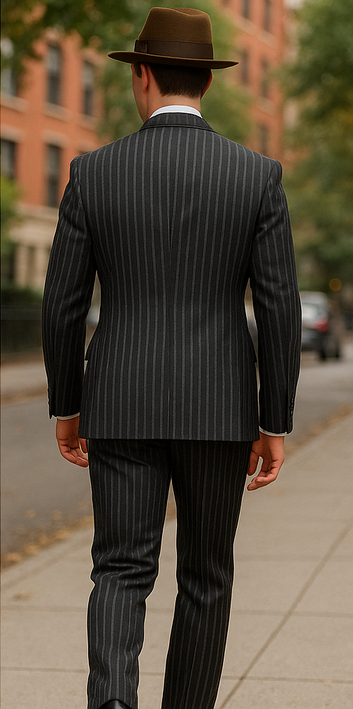 2 Buttons Black And Bold Chalk Gangster White Stripe Vested Big 1920 1930 Suit Flat Front Pants - Image 3
