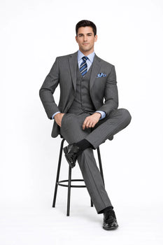 2 Buttons With Vest 3 Pieces Medium Grey PinStripes