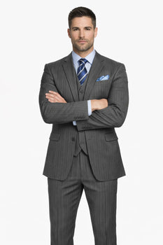 2 Buttons With Vest 3 Pieces Medium Grey PinStripes