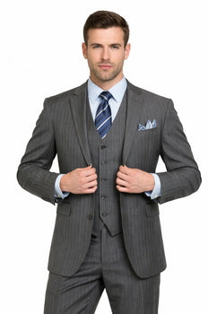2 Buttons With Vest 3 Pieces Medium Grey PinStripes