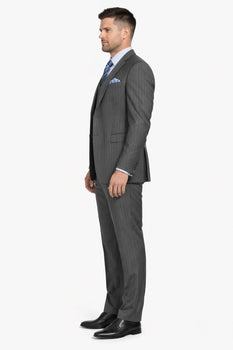 2 Buttons With Vest 3 Pieces Medium Grey PinStripes