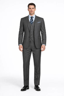 2 Buttons With Vest 3 Pieces Medium Grey PinStripes