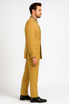 Mens Camel Tan Pinstripe Double-Breasted Suit – Bold 6-Button Modern Vintage Style - Image 2