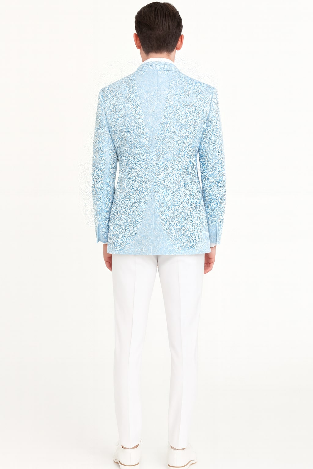 Mens Light Blue Paisley Tuxedo Jacket with Matching Bow Tie – Slim Fit Blazer for Weddings, Prom, and Formal Events - Image 2
