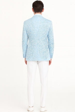 Mens Light Blue Paisley Tuxedo Jacket with Matching Bow Tie – Slim Fit Blazer for Weddings, Prom, and Formal Events - Image 2