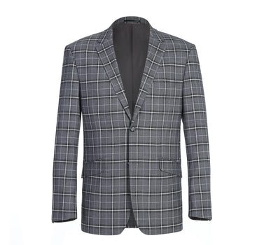 293-14 Men's Classic Fit Single Breasted Grey & White Check Suits - Image 2