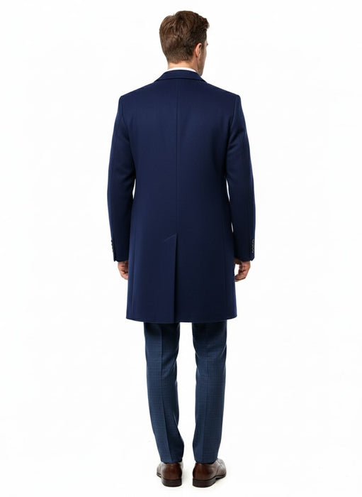Mens Cobalt Blue Wool and Cashmere Car Coat Overcoat – Classic Winter Topcoat for Indigo Sapphire Color (light Navy Dark Royal)