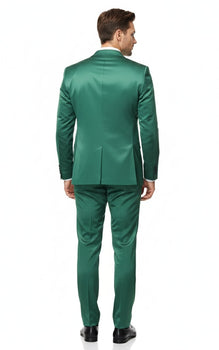 Mens Shiny emerald Green Sateen 2-Piece Slim Fit Suit – Formal Blazer and Pants Set Prom Wedding