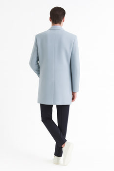 Mens Light Blue Wool Overcoat – Modern Long Coat with Classic Tailored Fit in Sky Blue - Image 2