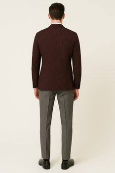 Mens Burgundy and Black Paisley Tuxedo Blazer – Slim Fit Formal Dinner Jacket - Image 2