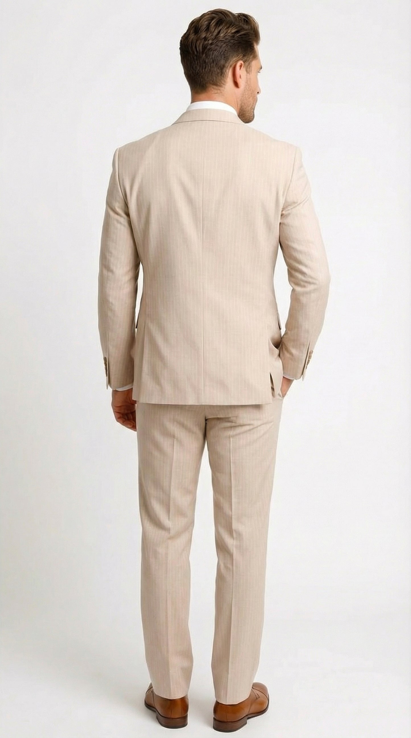 Vitali Men’s Natural Beige Pinstripe Suit – Summer Tan Pinstripe  Weddings and Business Wear Modern Fit
