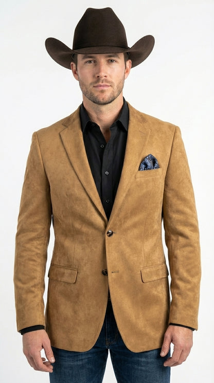 Men’s Camel Suede Cowboy Blazer – Camel Western Style Suede Sport Coat for Casual